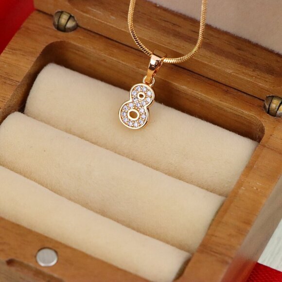 "Rose Gold Number 8 Pendant with Crystals – 18K Gold Plated Charm, XPPT1348 - Picture 8 of 13